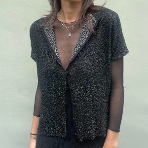 Vintage Beaded Collared Blouse in black